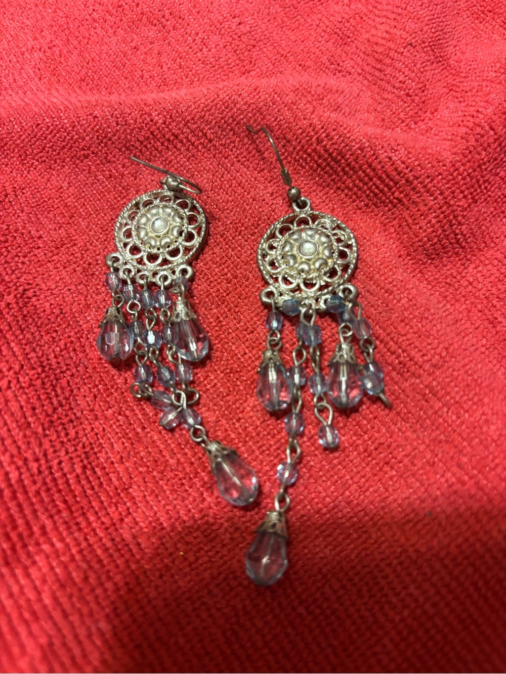 Silver-Tone Filigree Chandelier Earrings with Clear Crystal Drops